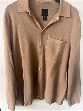 H&M Men's Brown Snap-Front Knit Shirt